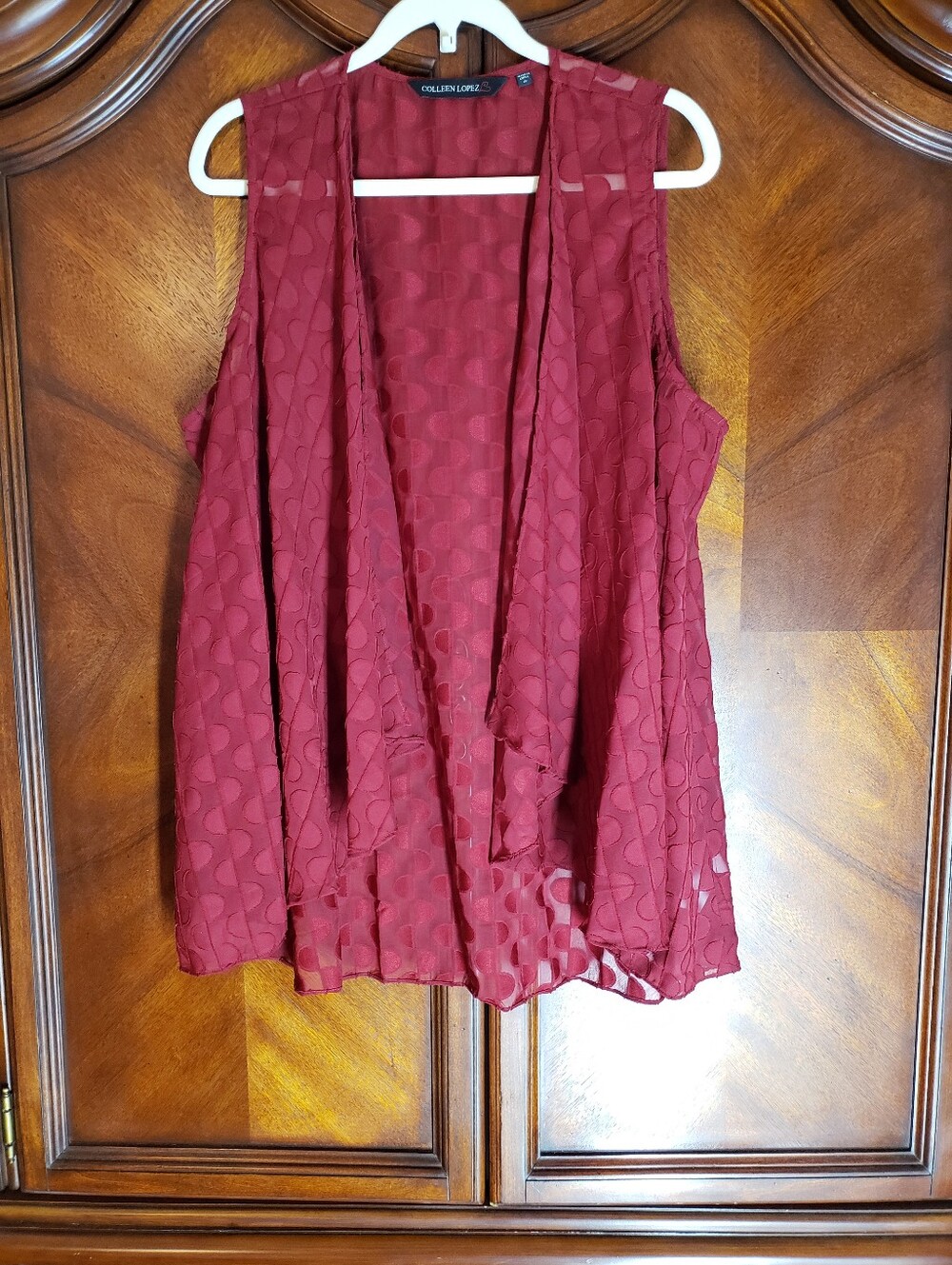 Colleen Lopez Burgundy Sleeveless Sheer Overlay Vest